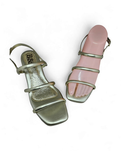 Glisten Golden Block Heel Sandal