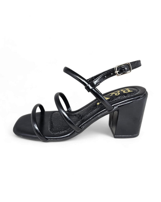 Glisten Black Block Heel Sandal