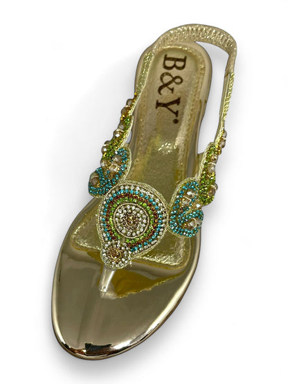Flourish Golden Block Heels  Sandal