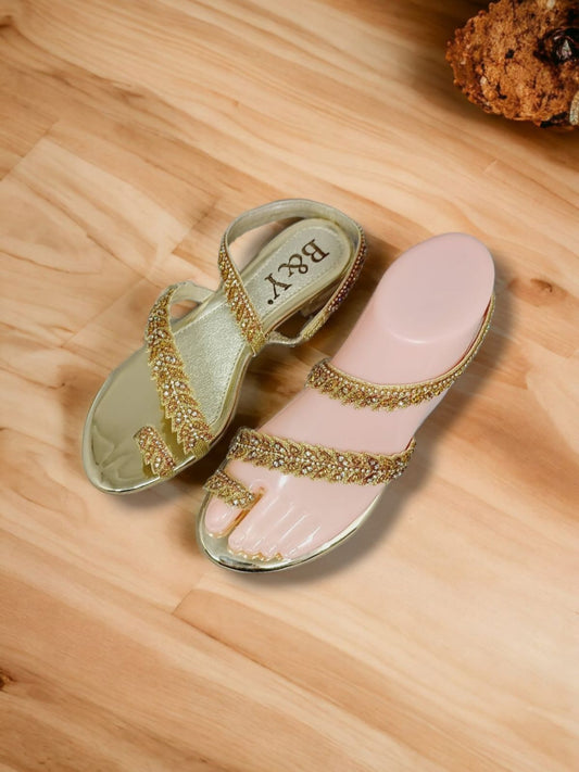 Vibe Golden Block Heels  Sandal