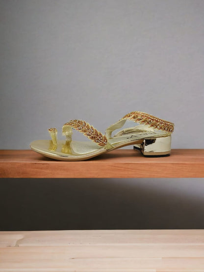 Vibe Golden Block Heels  Sandal