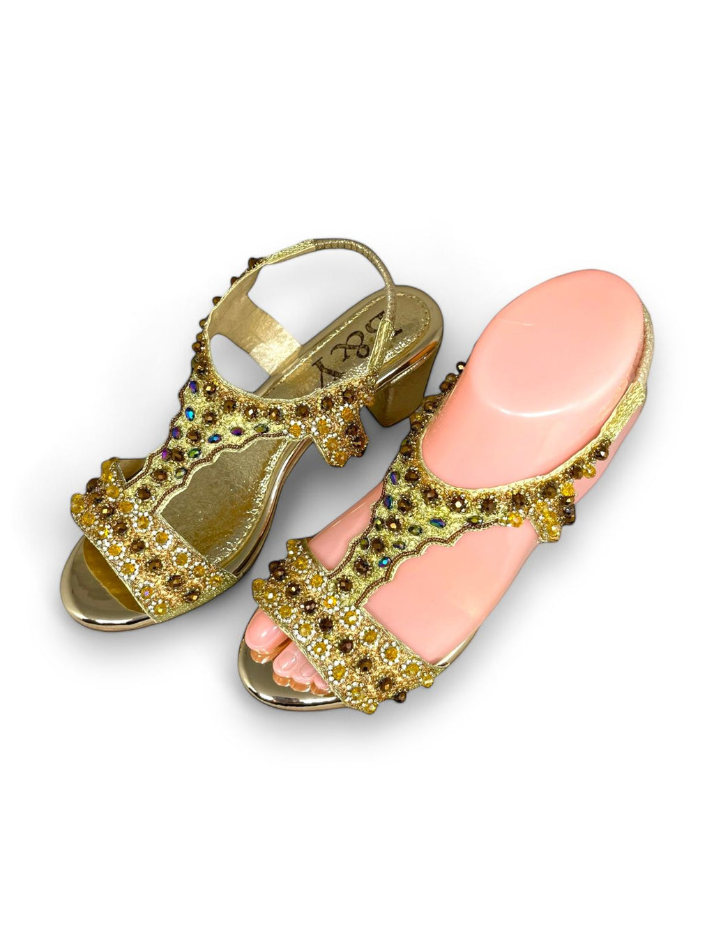 Petal Golden Mid Heel Sandal - Bilwani & Yakoob