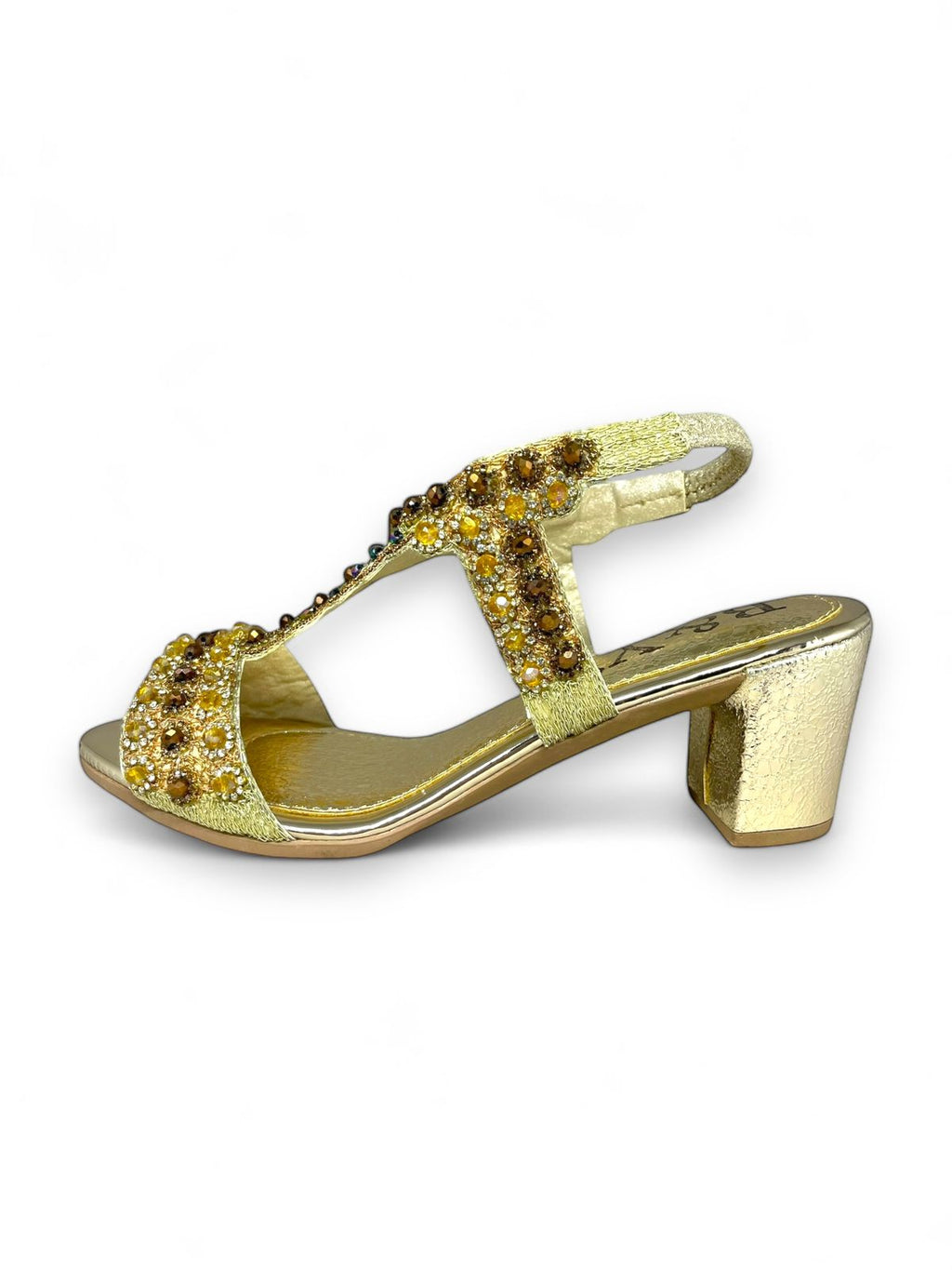 Petal Golden Mid Heel Sandal - Bilwani & Yakoob