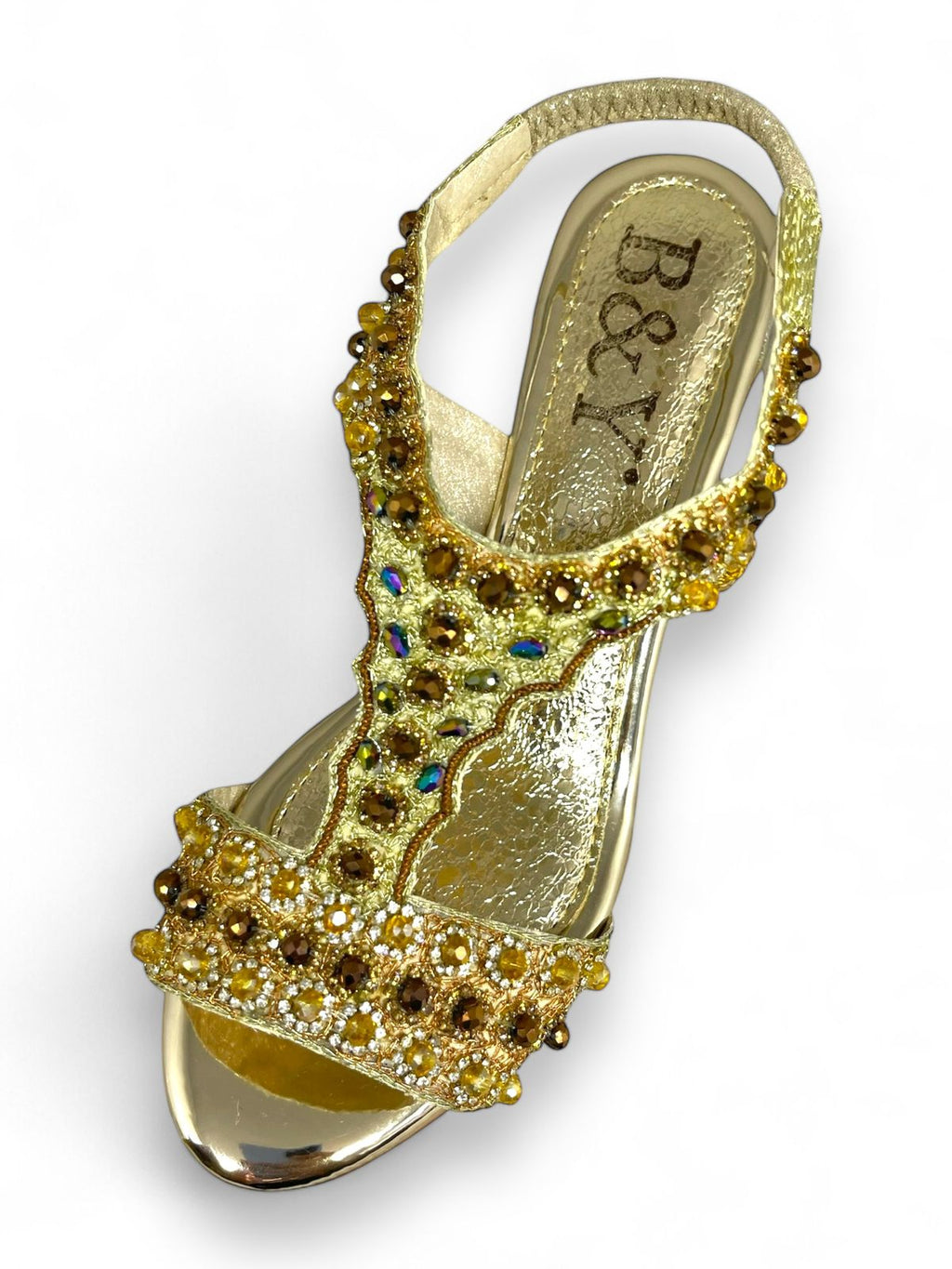 Petal Golden Mid Heel Sandal - Bilwani & Yakoob