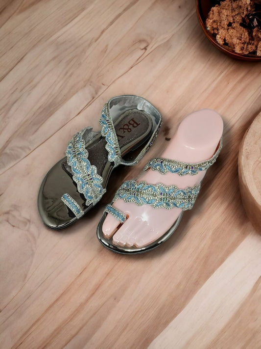 Wave Silver Flat Sandal