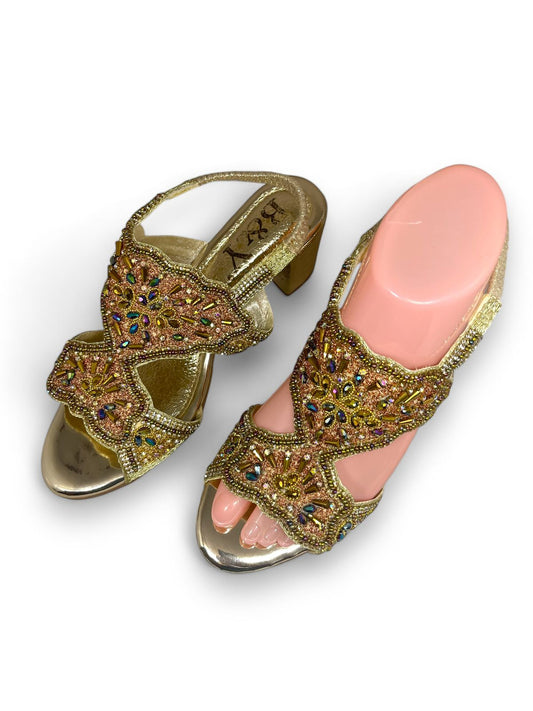 Radiant Golden Block Heels  Sandal