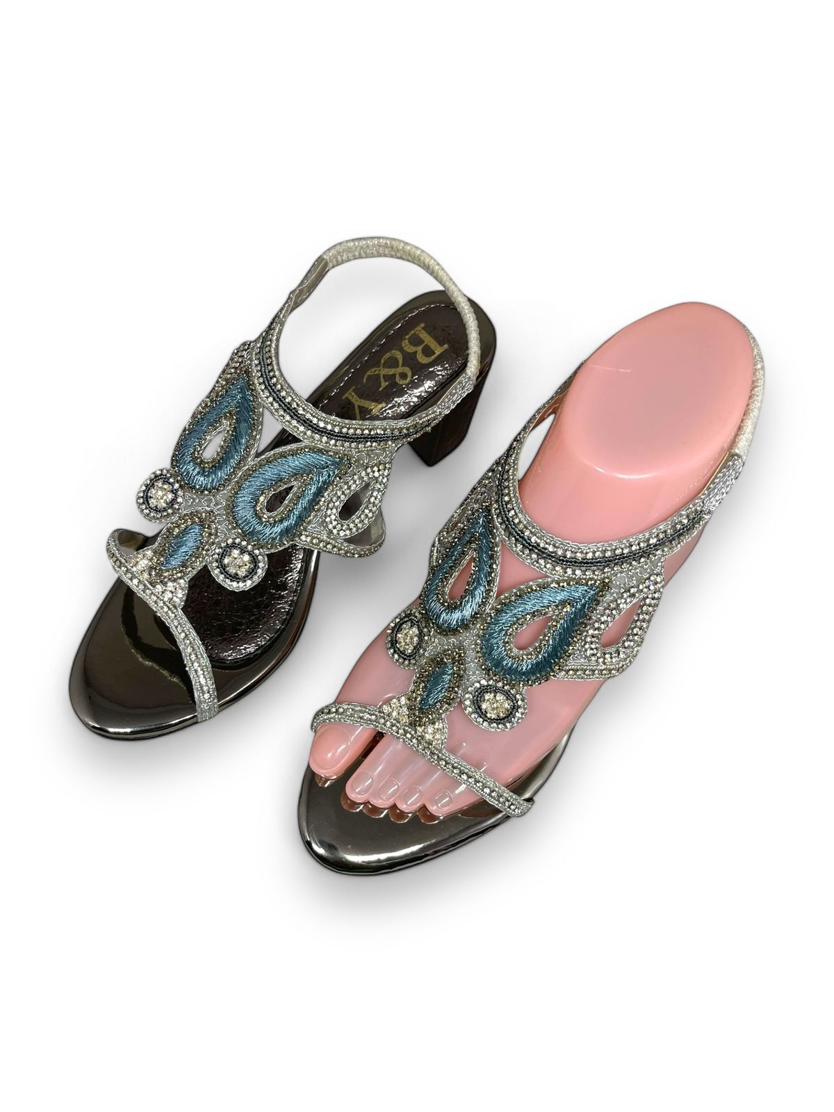 Pause Silver  Mid Heel Sandal