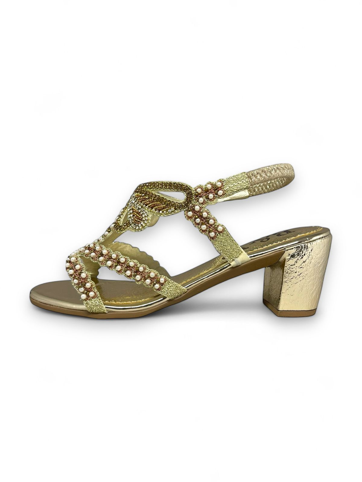 Glint Golden  Mid Heel Sandal