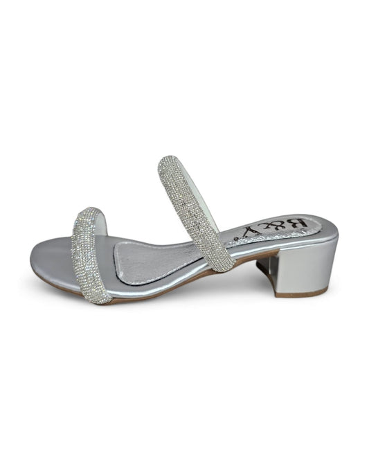 Grasp Silver Block Heel Slip-on Sandal