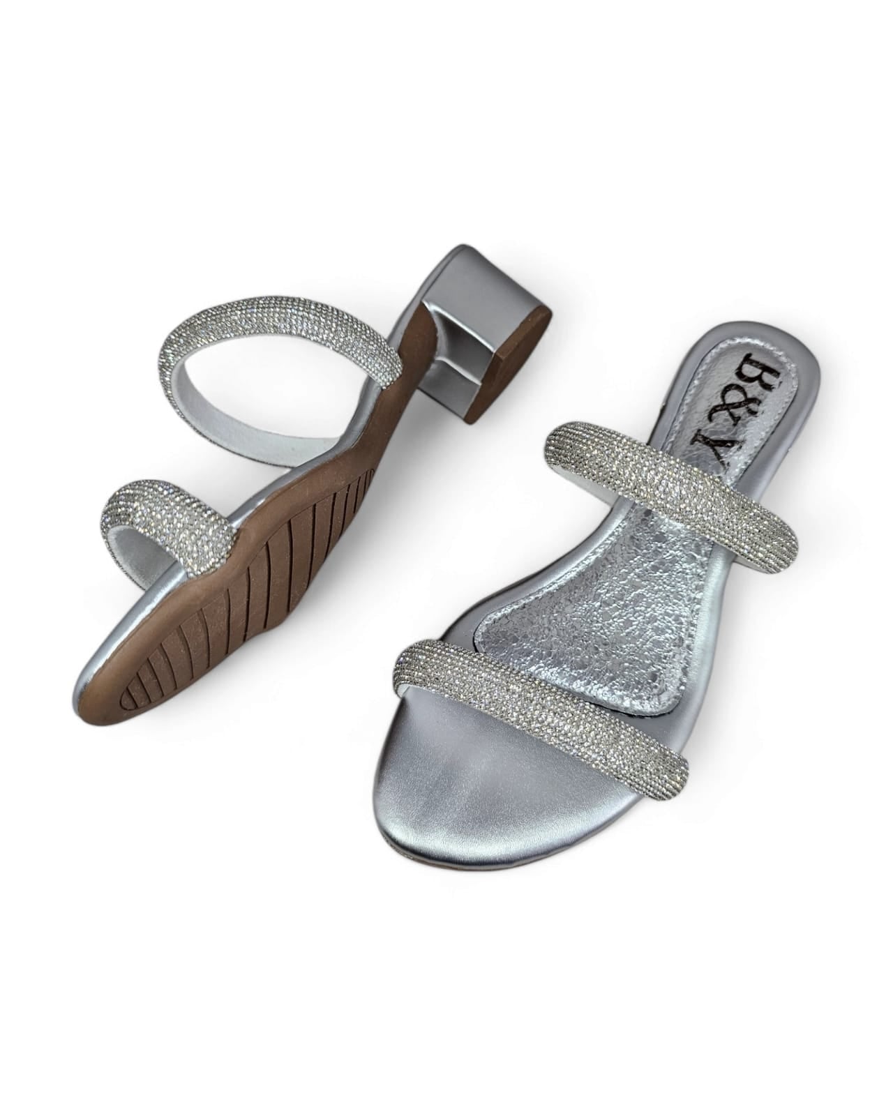 Grasp Silver Block Heel Slip-on Sandal