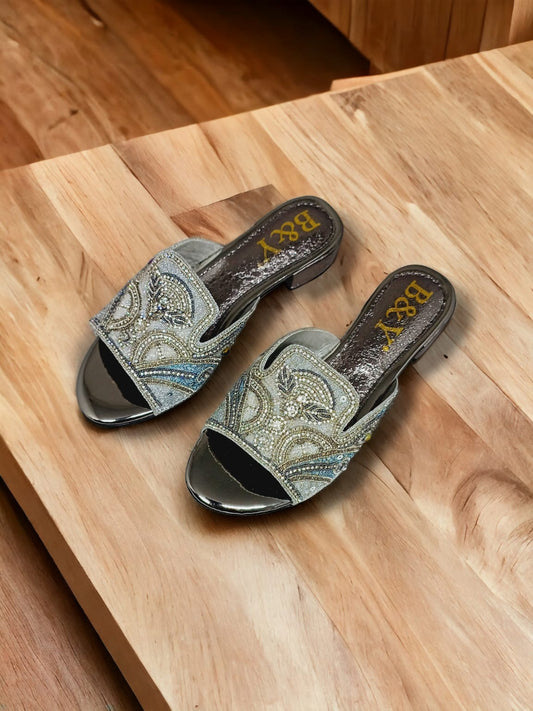 Ovidia Silver Block Heel Slip-on Sandal