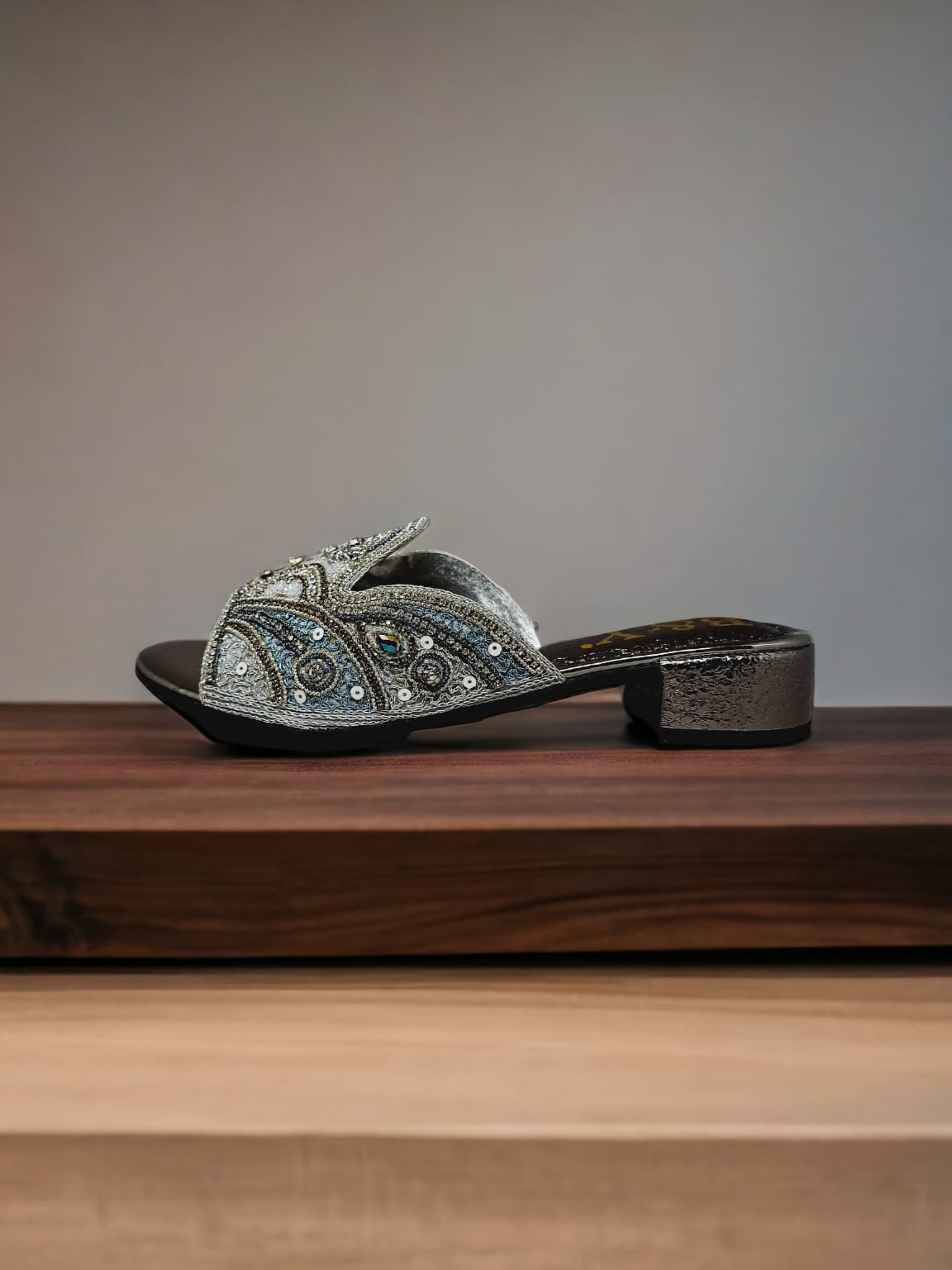 Ovidia Silver Block Heel Slip-on Sandal