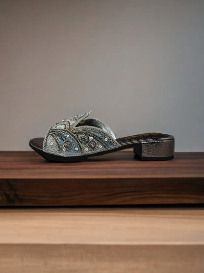 Ovidia Silver Block Heel Slip-on Sandal