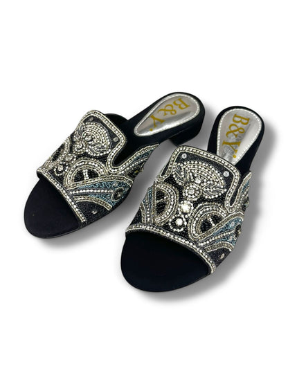 Ovidia Black Block Heel Slip-on Sandal