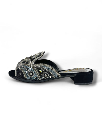 Ovidia Black Block Heel Slip-on Sandal