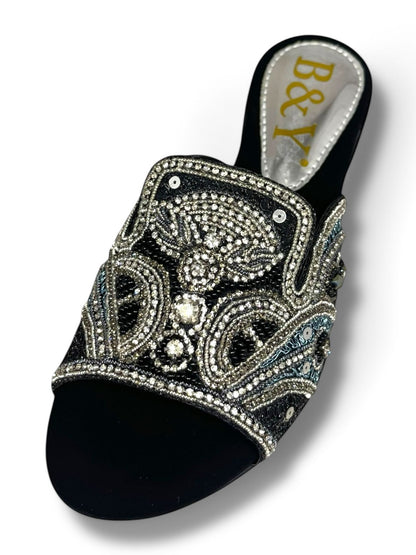 Ovidia Black Block Heel Slip-on Sandal