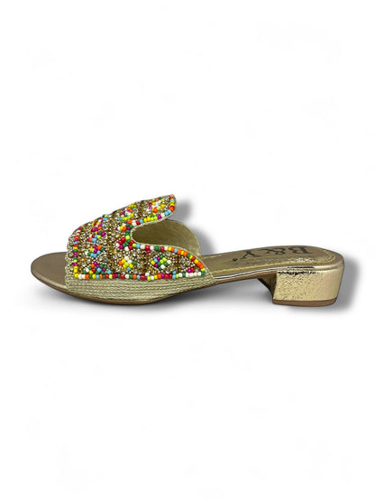Breeze Golden Block Heel Slip-on Sandal