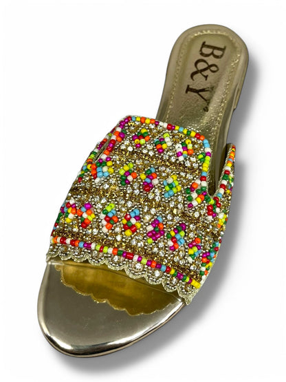 Breeze Golden Block Heel Slip-on Sandal