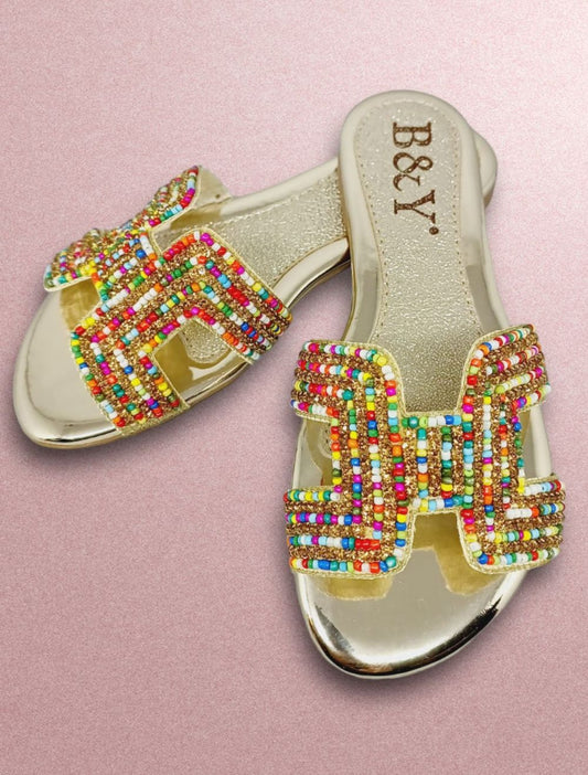 Shimmer Golden Flat Slip-on Sandal