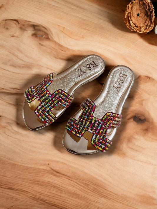 Shimmer Vinho Flat Slip-on Sandal