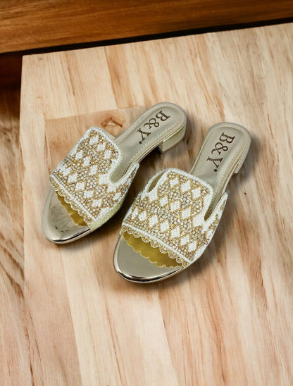 Breeze Golden Block Heel Slip-on Sandal