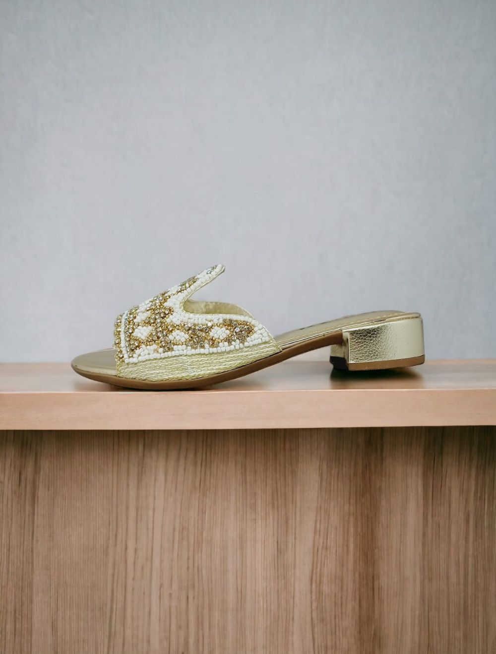 Breeze Golden Block Heel Slip-on Sandal