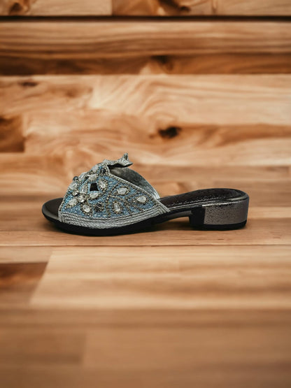 Saphila Silver Block Heel Slip-on Sandal