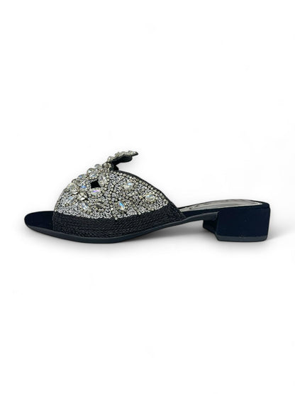 Saphila Black Block Heel Slip-on Sandal