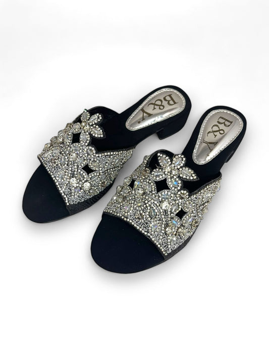 Saphila Black Block Heel Slip-on Sandal