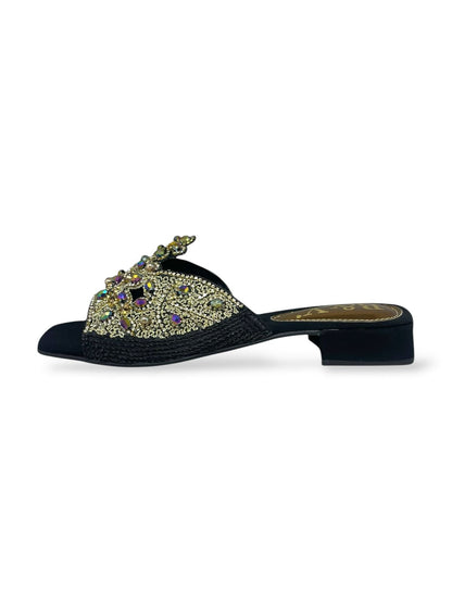 Saphila Black Block Heel Slip-on Sandal