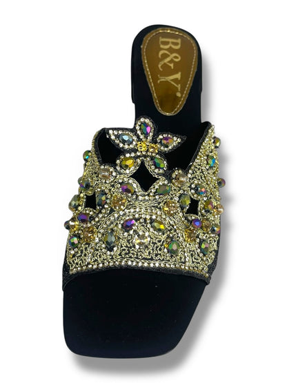 Saphila Black Block Heel Slip-on Sandal