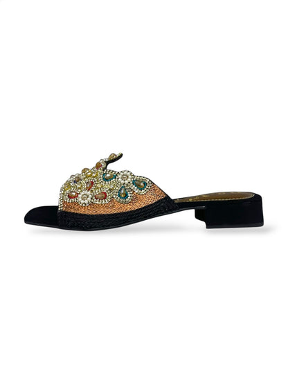 Eloura Black Block Heel Slip-on Sandal