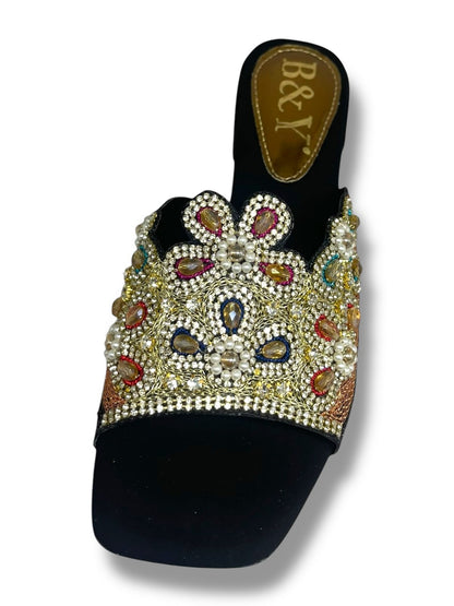 Eloura Black Block Heel Slip-on Sandal