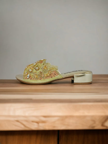 Thread Golden Block Heel Slip-on Sandal