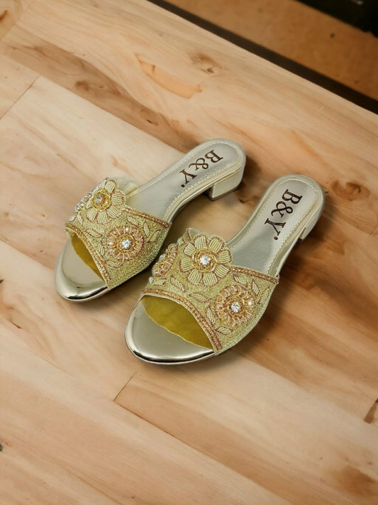 Snap Golden Block Heel Slip-on Sandal