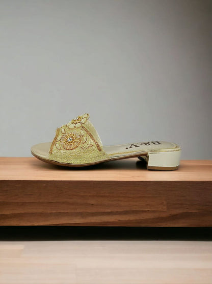 Snap Golden Block Heel Slip-on Sandal