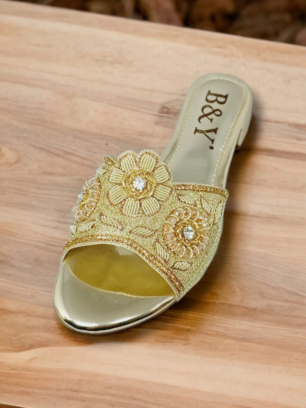 Snap Golden Block Heel Slip-on Sandal