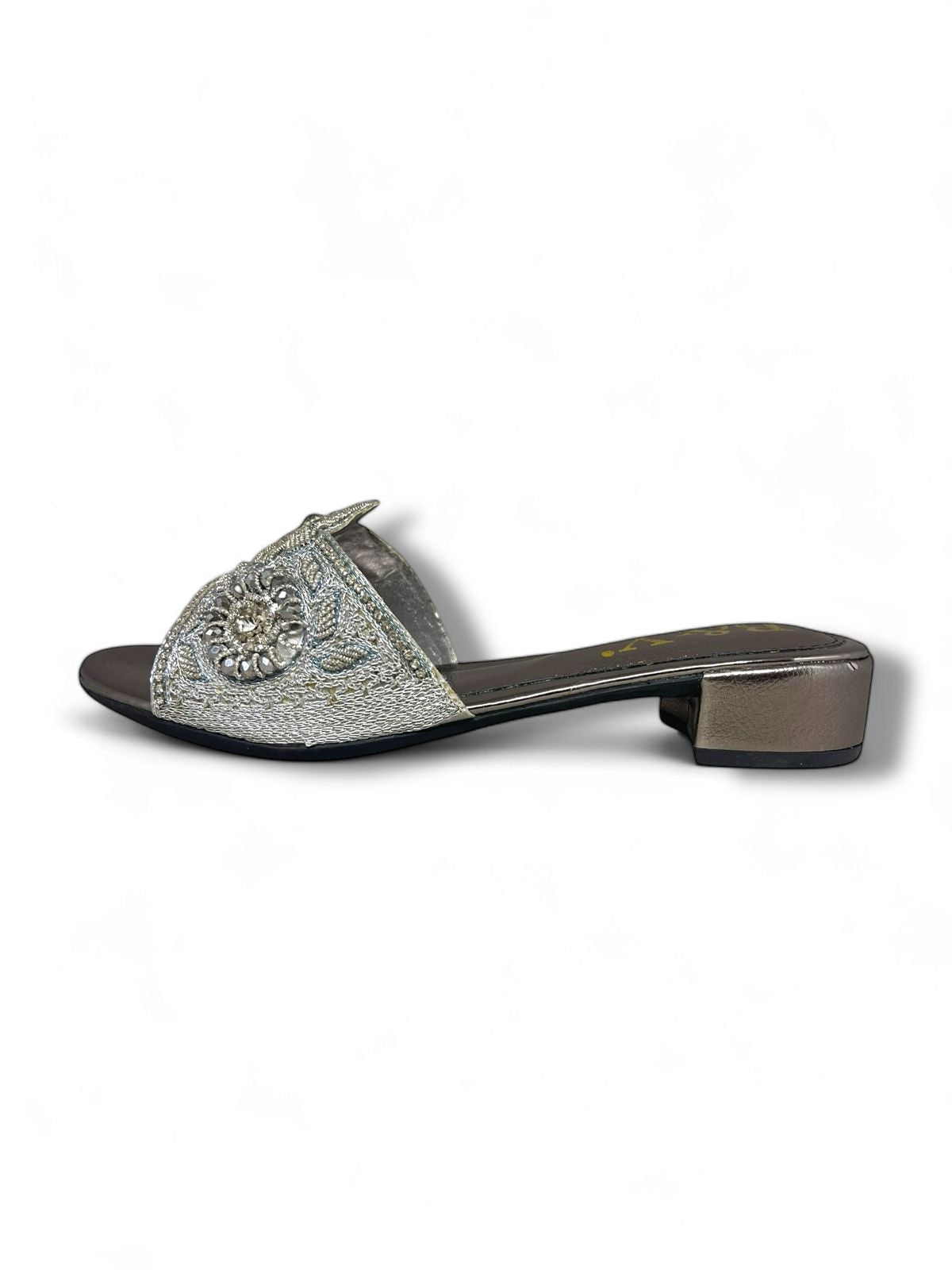 Snap Silver Block Heel Slip-on Sandal