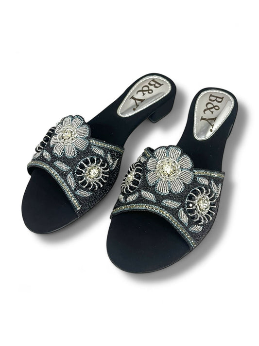 Snap Black Block Heel Slip-on Sandal