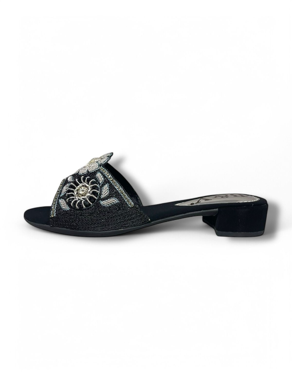 Snap Black Block Heel Slip-on Sandal