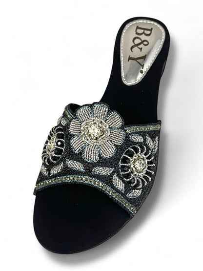 Snap Black Block Heel Slip-on Sandal