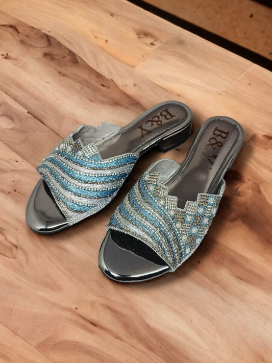 Silhouette Silver Block Heel Slip-on Sandal