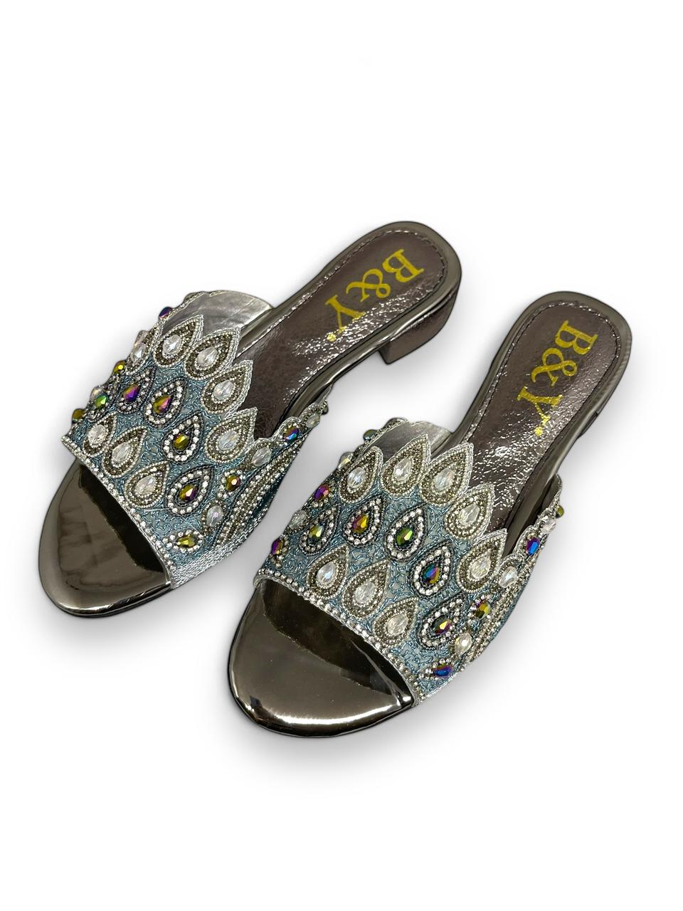 Lilt Silver Block Heel Slip-on Sandal