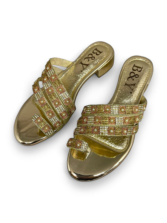 Zephyr Golden Block Heel Slip-on Sandal