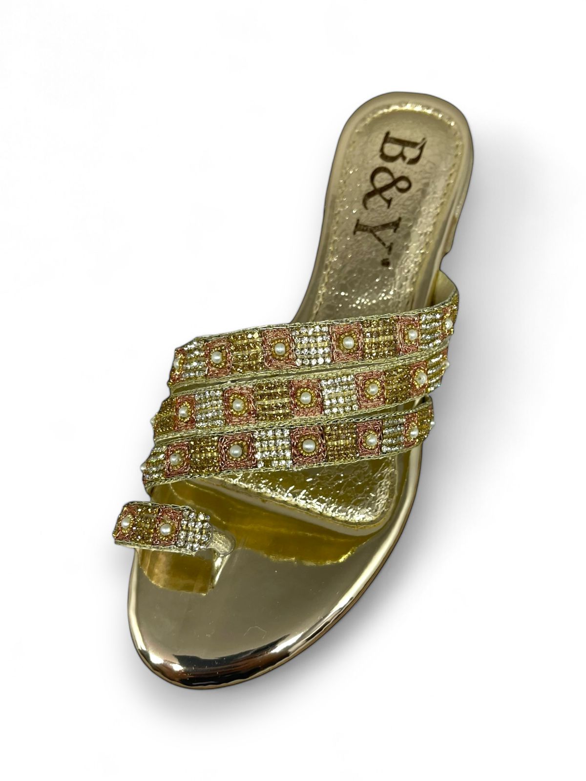Zephyr Golden Block Heel Slip-on Sandal