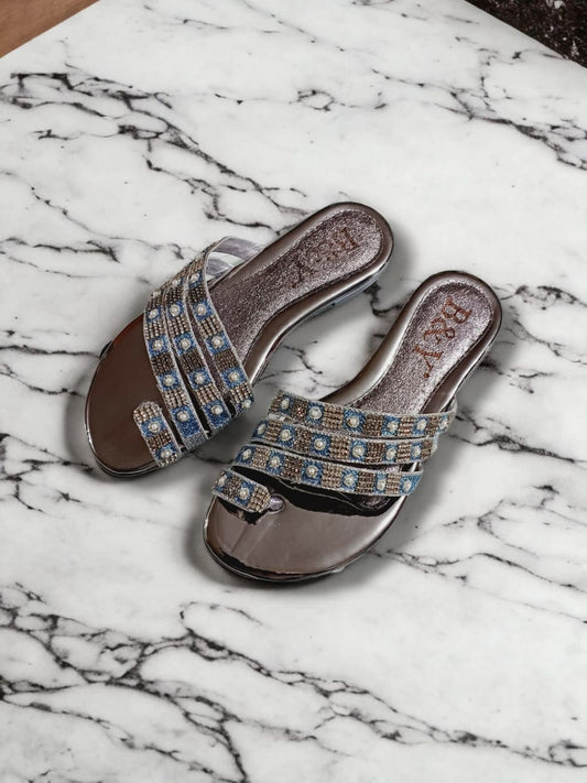 Zephyr Silver Flat Slip-on Sandal