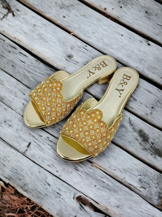 Couture Golden Block Heel Slip-on Sandal