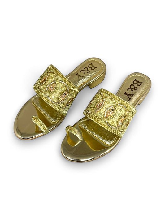 Phoenix Golden Block Heel Slip-on Sandal