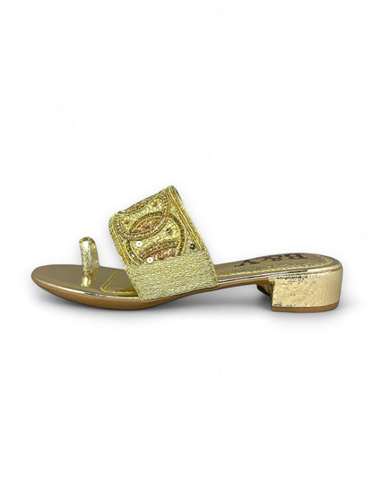 Phoenix Golden Block Heel Slip-on Sandal