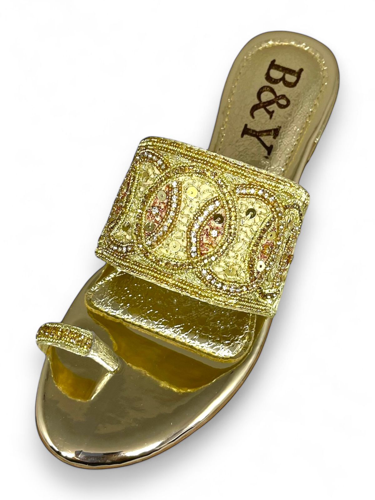 Phoenix Golden Block Heel Slip-on Sandal
